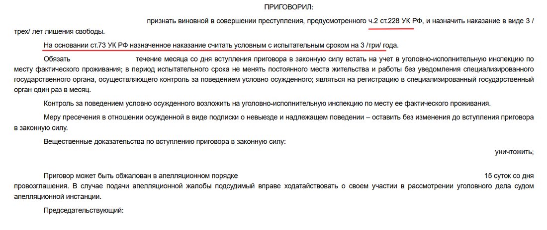 Судебный акт: Наркотики · ч. 2 ст. 228 УК РФ — Условный срок